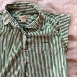 Green Striped Short-Sleeved Button-Down XS